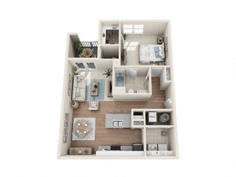 Floor plan for 1 bed, 1 bath, 778 sqft